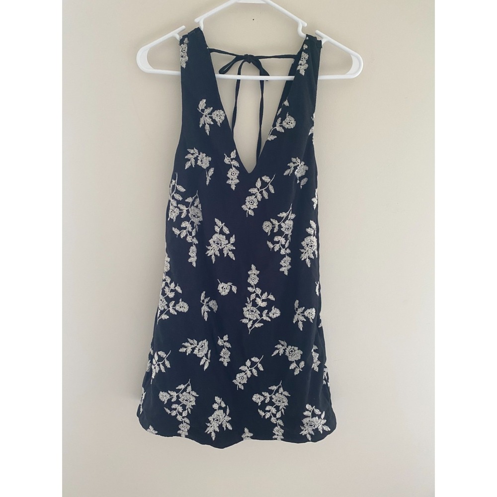 Abercrombie & Fitch Womens Black Floral Embroidered Linen Blend Mini Dress XS